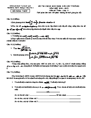 Đề thi chọn học sinh giỏi cấp trường môn Toán Lớp 11 - Năm học 2018-2019 - Trường THPT Thuận Thành 2 (Có đáp án)